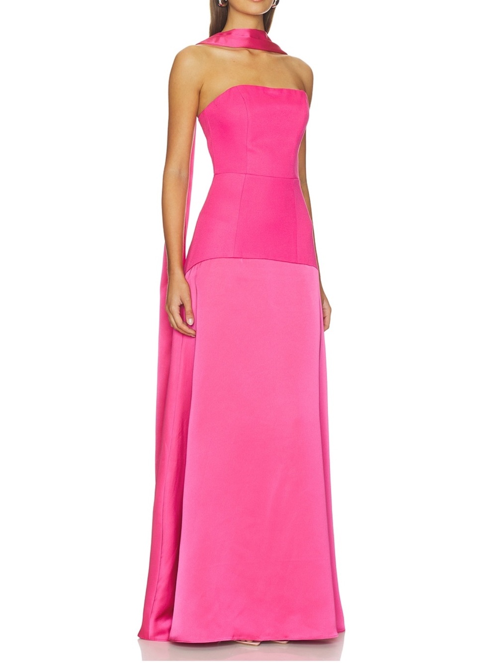 Elliatt Strapless Fuchsia Pink Gown with Attached Drape